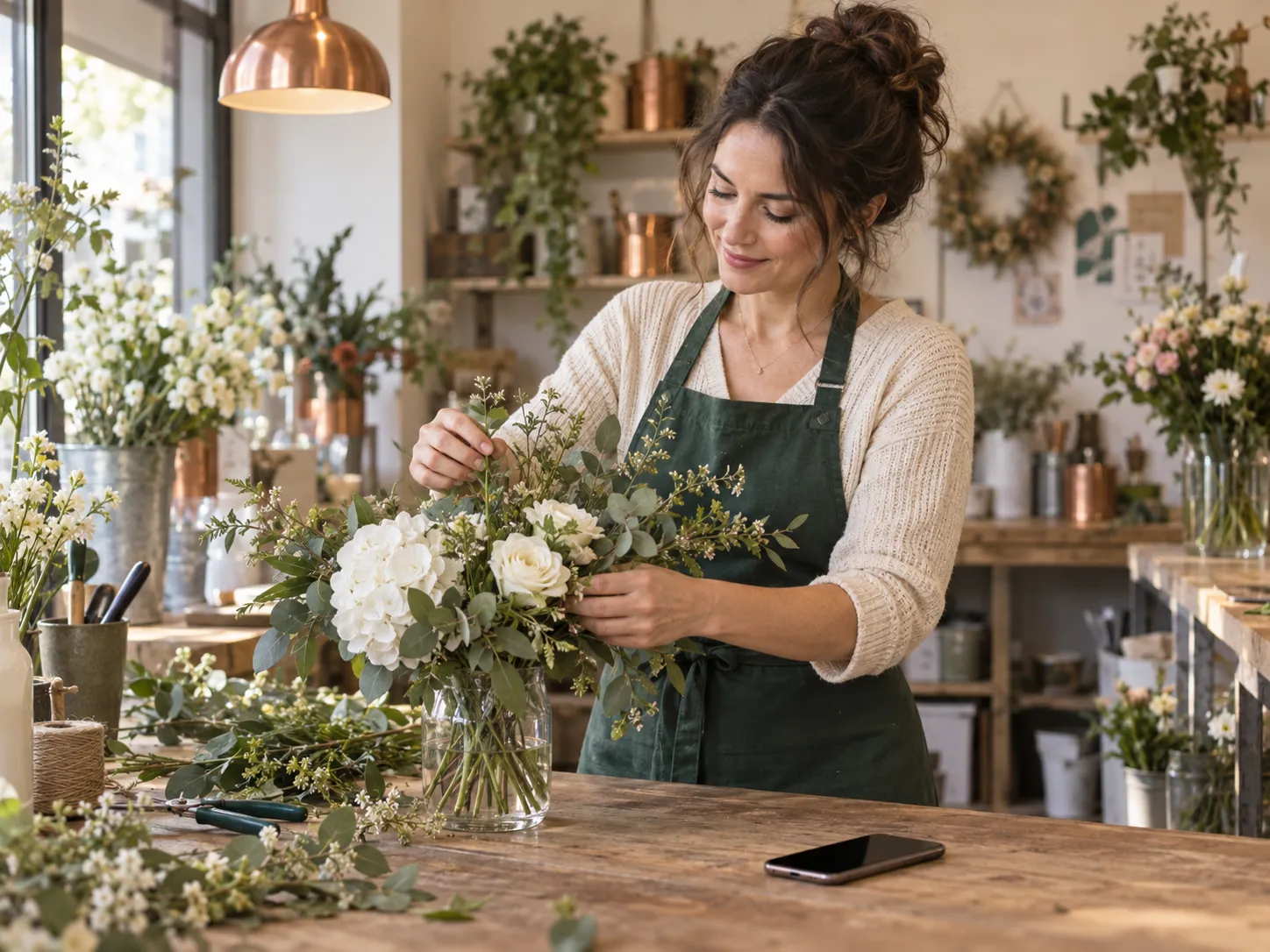 Illustrative business owner focused on hands-on work