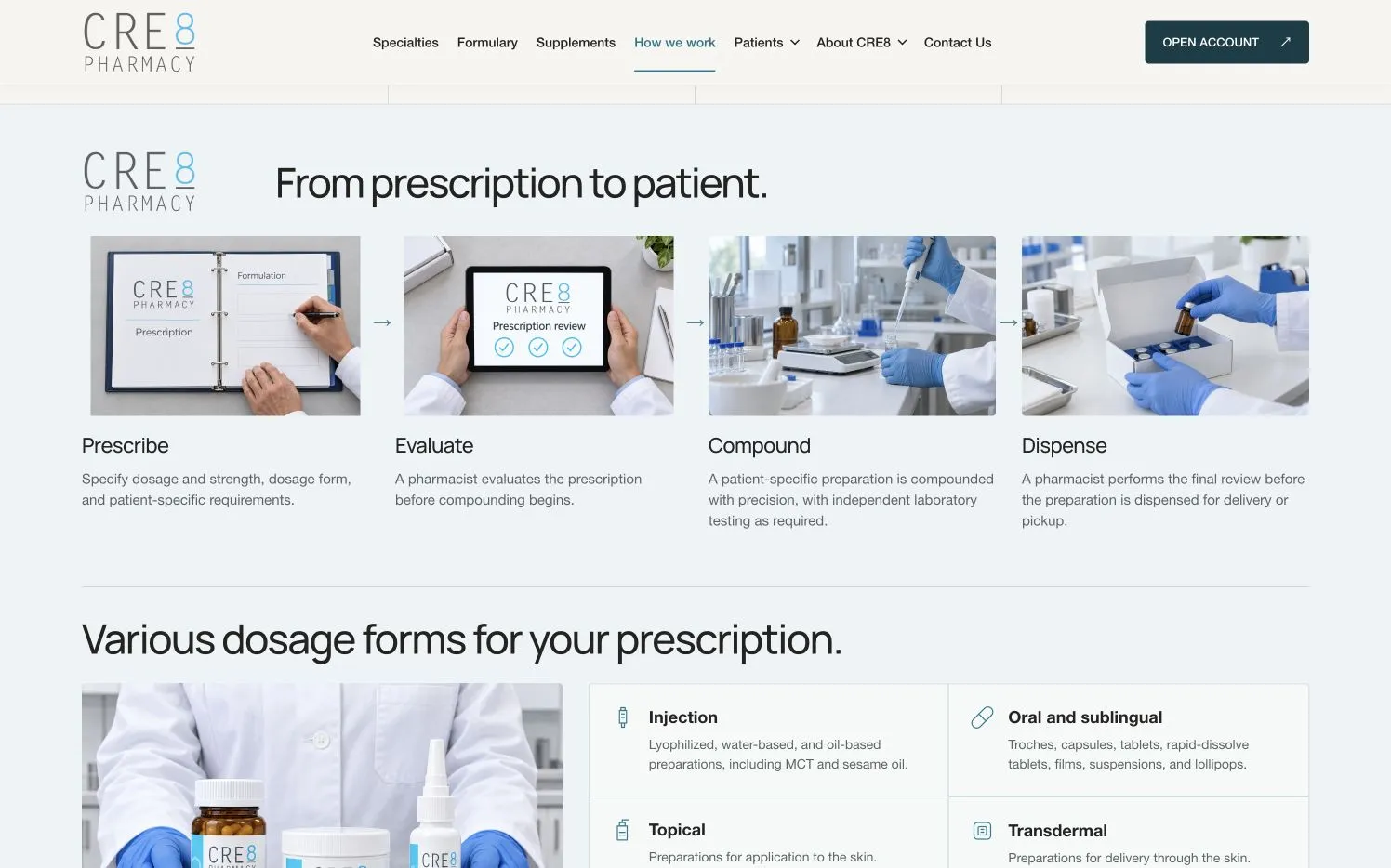 CRE8 Pharmacy: selected website design detail