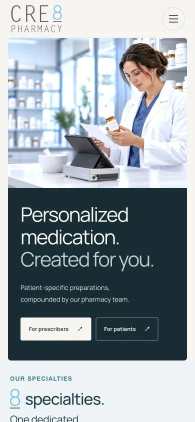 CRE8 Pharmacy mobile homepage design